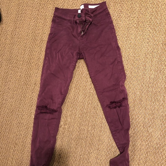 maroon ripped jeans